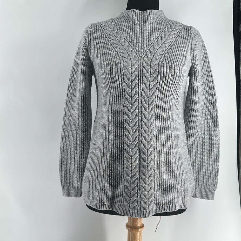 Talbots cable knit sweater wool blend warm cozy cabin cottage minimalist sz sm - Picture 8 of 8